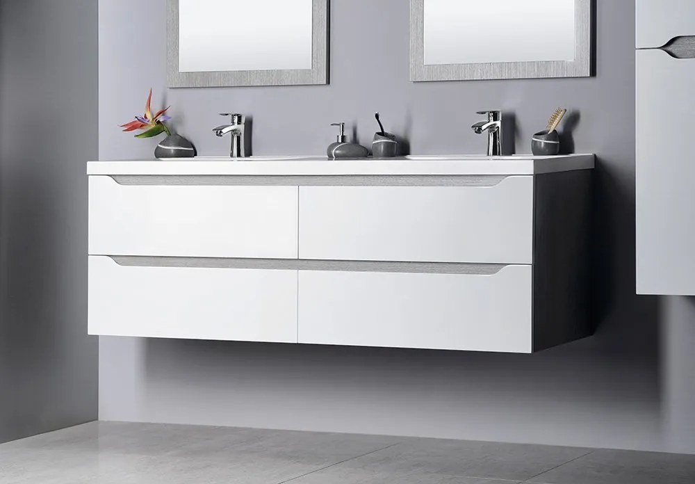 Sapho Sapho, WAVE dvojumývadlová skrinka 149,7x50x47,8cm, biela/dub collingwood, WA150-3019
