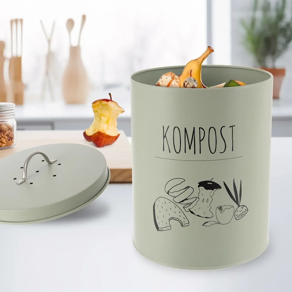 Plechová nádoba na kompost s filtrom, kompostér na bio odpad, GREENISH mätový
