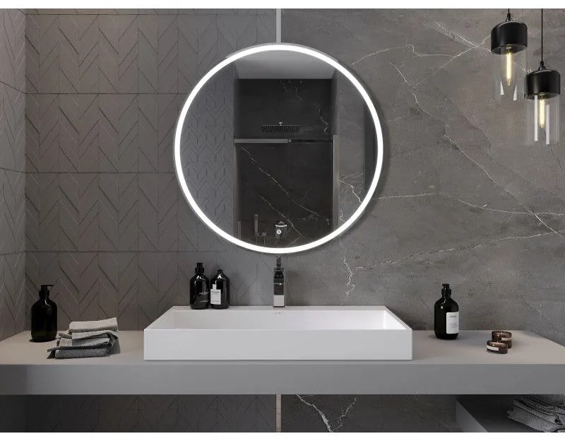 Mexen Gobi, LED okrúhle kúpeľňové zrkadlo s podsvietením 90 cm, 6000K, ochrana proti zahmlievaniu, 9801-090-090-611-00