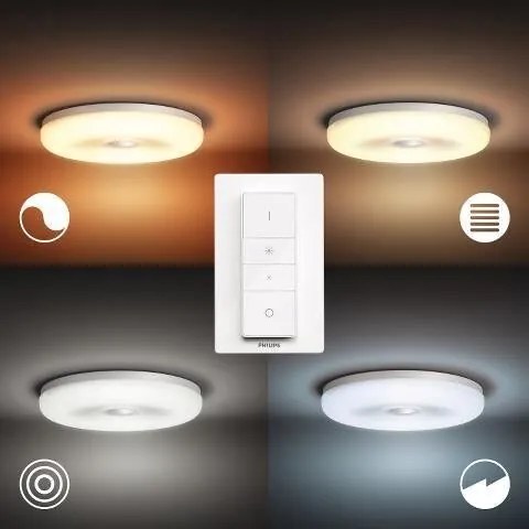 PHILIPS HUE Stropné kúpeľňové LED osvetlenie HUE STRUANA s vypínačom, 22W, teplá biela-studená biela, biele, IP4