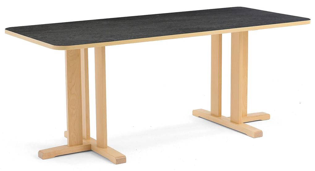 Stôl KUPOL, obdĺžnik, 1800x800x720 mm, linoleum - tmavošedá, breza