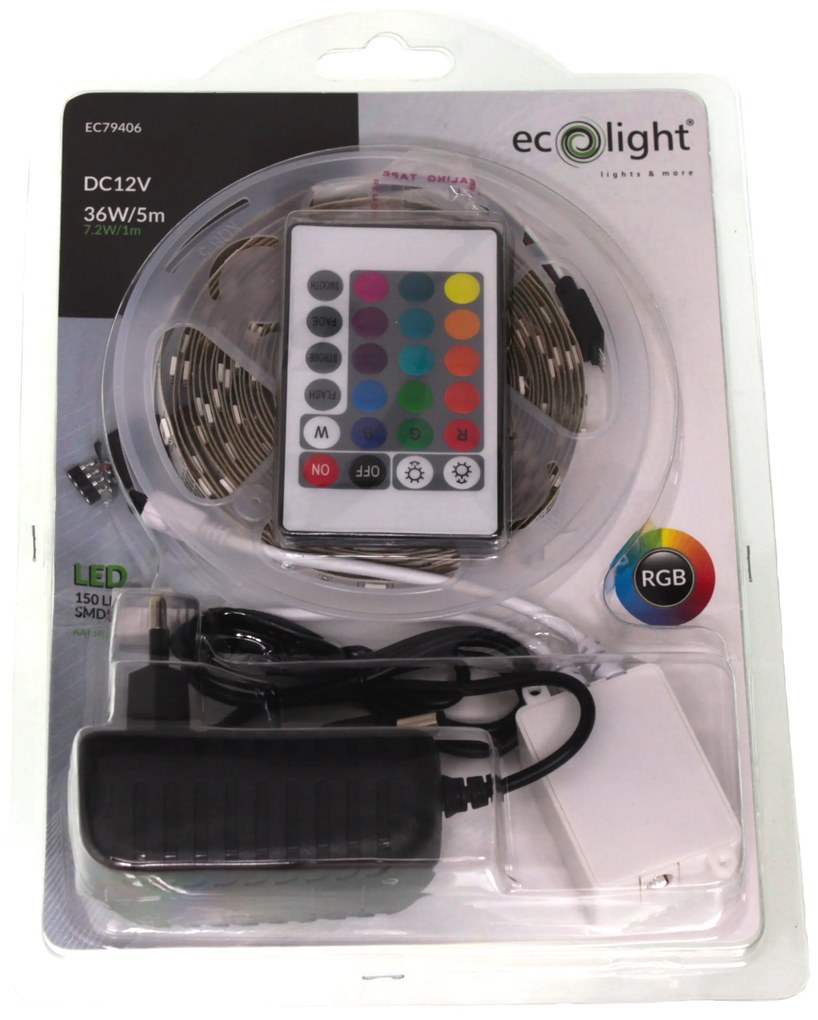 BERGE LED pásik - RGB 5050 - 5m - 30LED/m - 36W/5m - IP20 - SADA