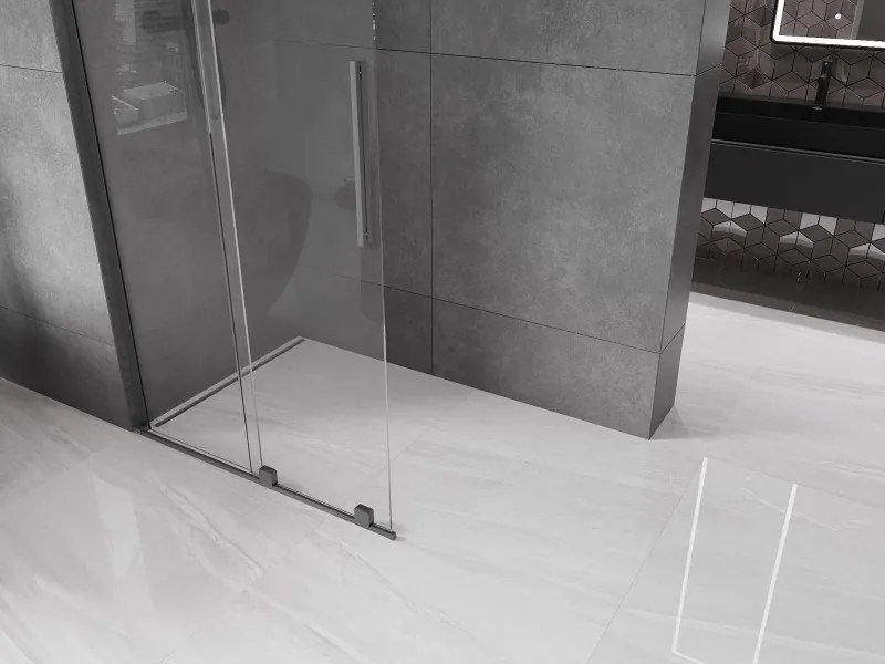 Mexen Velar L, posuvná sprchová zástena Walk-in 90 x 200 cm, 8mm číre sklo, grafitová, 871-090-003-03-95