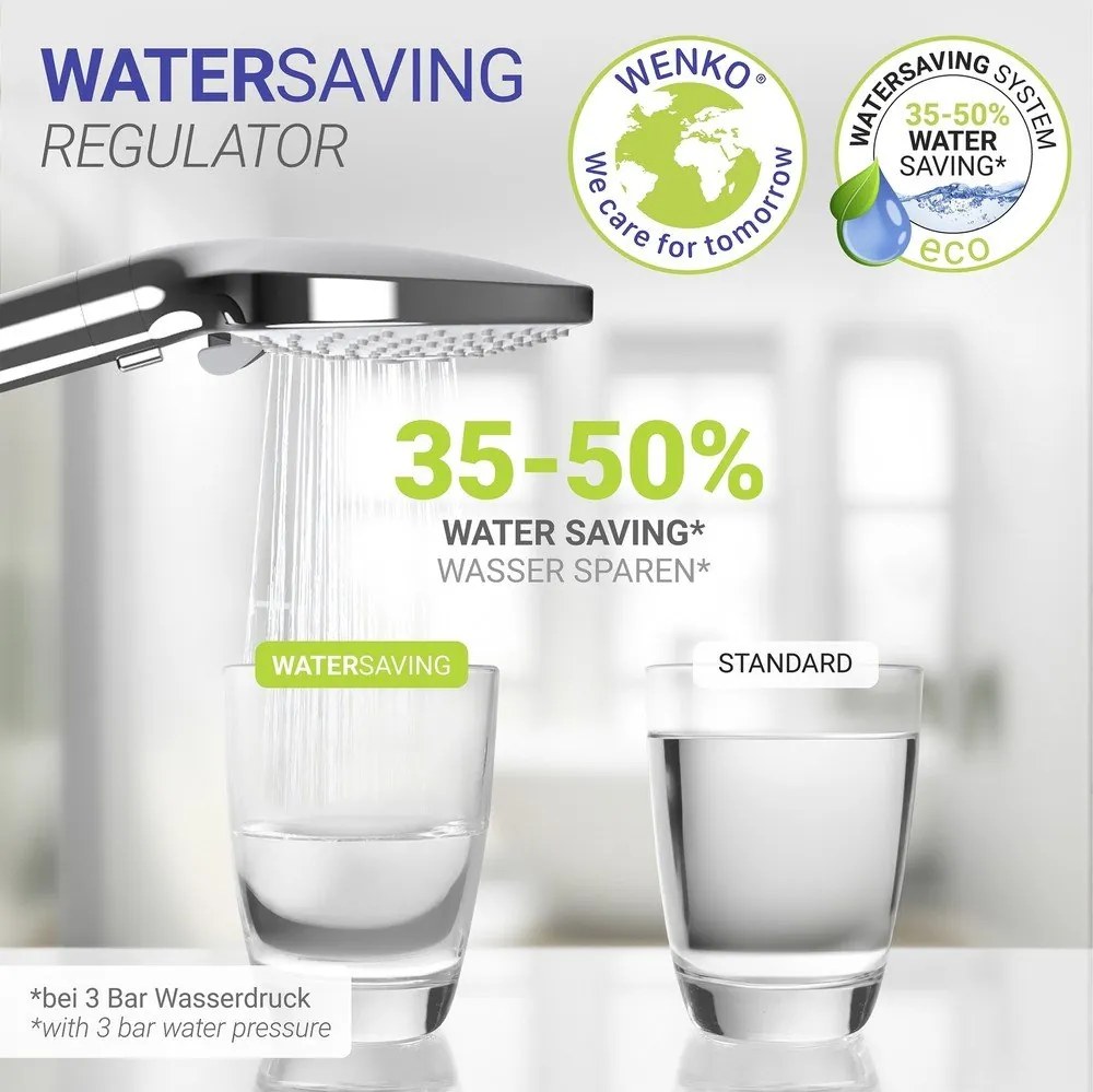Plastová sprchová hlavica v lesklo striebornej farbe ø 12 cm Water Saving – Wenko