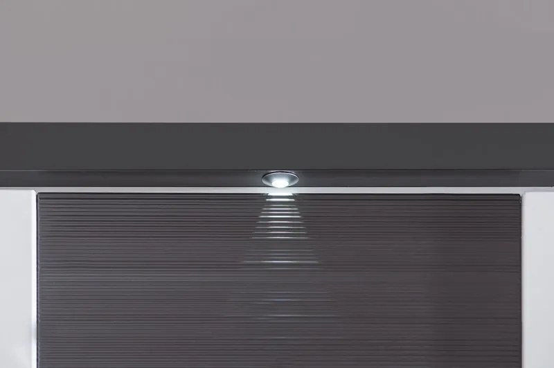 Široká vitrína Caracas typ 22, grafit/biely lesk, s osvetlením