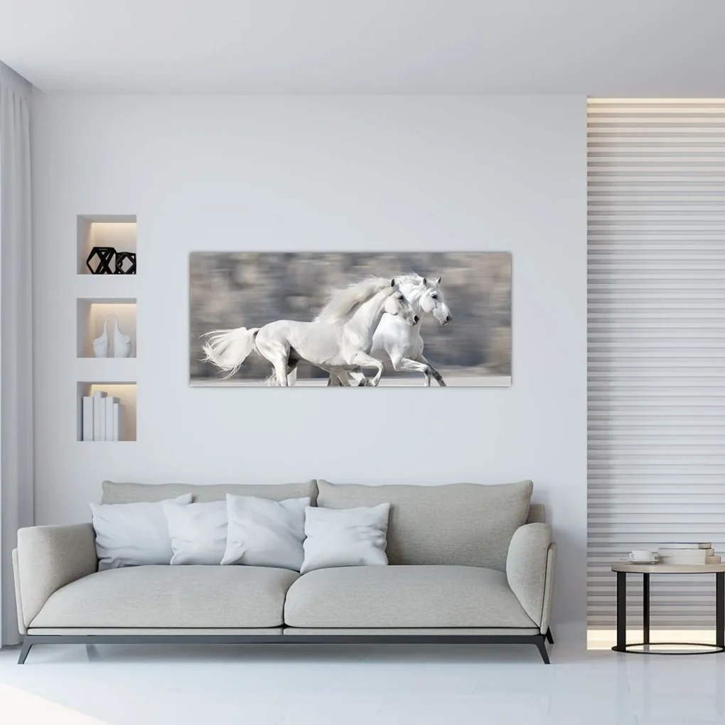 Obraz - Biele kone v zime (120x50 cm)