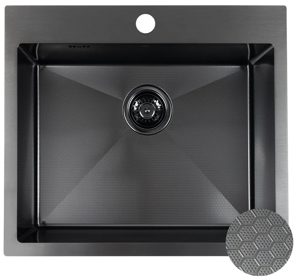 Laveo Malawi, 1-komorový nerezový drez 580x500x200 mm, čierna, LAV-SLM_710H