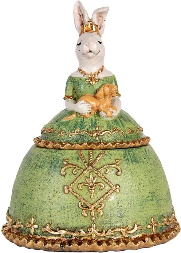 Dekorácia šperkovnice králik v zelených šatách - 18*15*24 cm