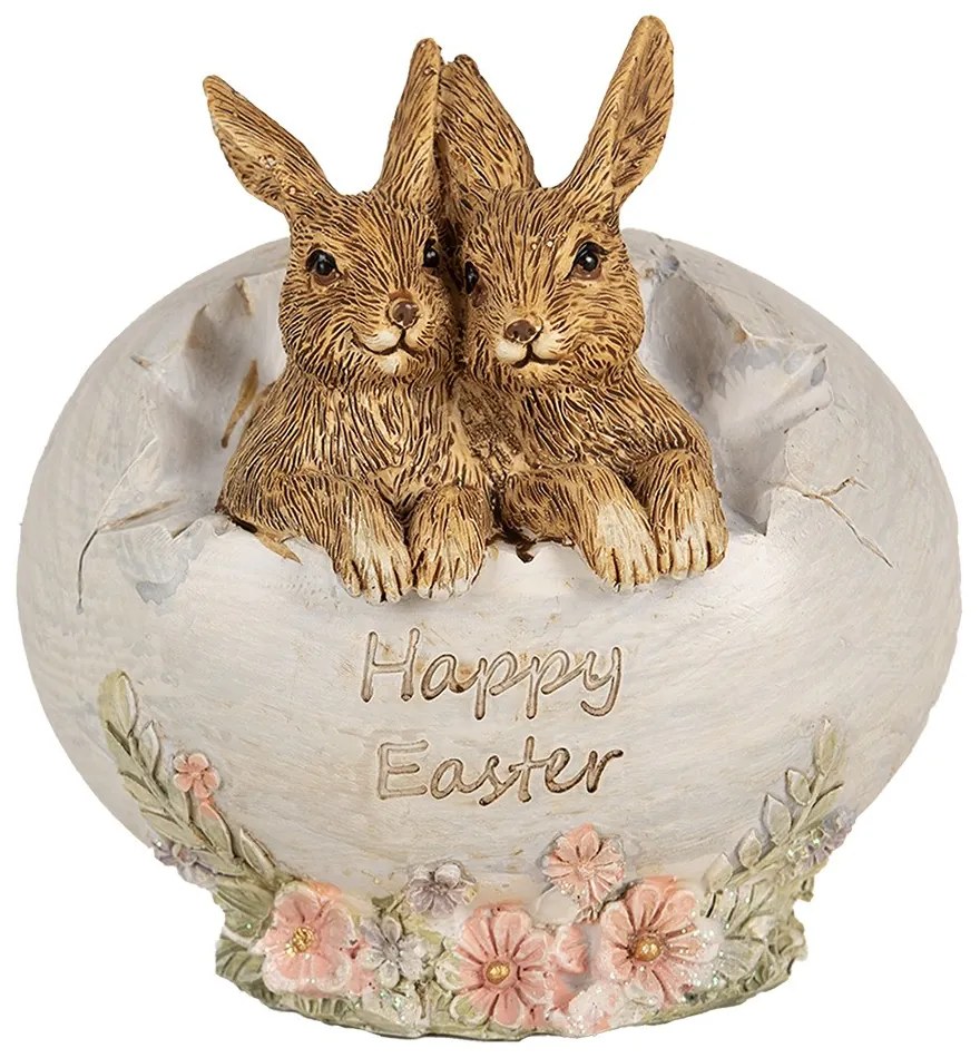 Dekorácia socha králiky vo vajíčku Happy Easter - 11*9*11 cm