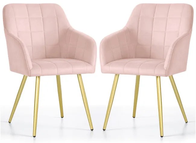 Sada dvoch jedálenských stoličiek LUXANO zamatové, ružové / zlaté nohy (2 ks)