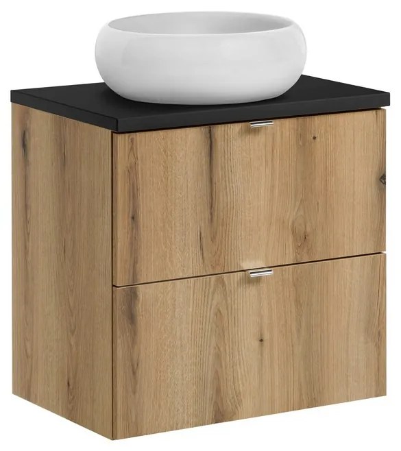 Závěsná skříňka Nova Oak Wiki s deskou a umyvadlem 60 cm dub evoke/černá