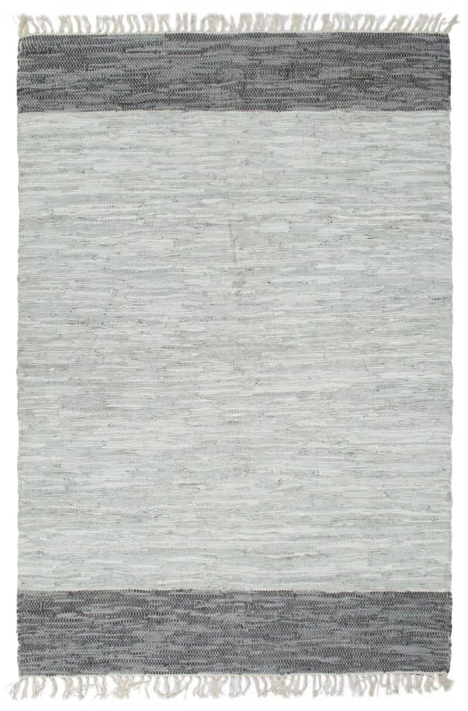 vidaXL Ručne tkaný Chindi koberec sivý 160x230 cm kožený