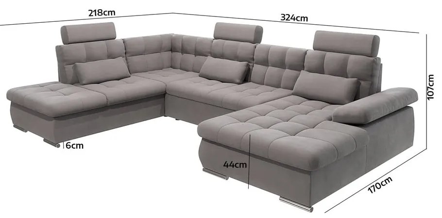 Sivá rozkladacia/s úložným priestorom rohová pohovka (ľavý roh/do "U") Merkur – Ropez