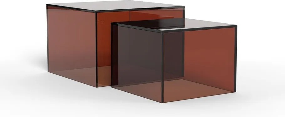 Hnedé sklenené konferenčné stolíky v súprave 2 ks 50x50 cm Dice – Actona