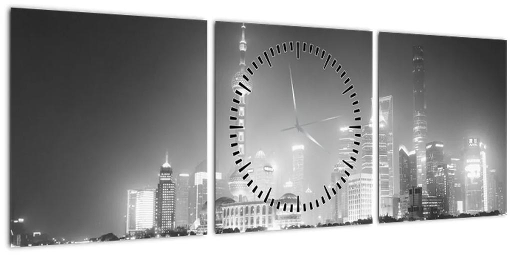 Obraz moderných mrakodrapov (s hodinami) (90x30 cm)