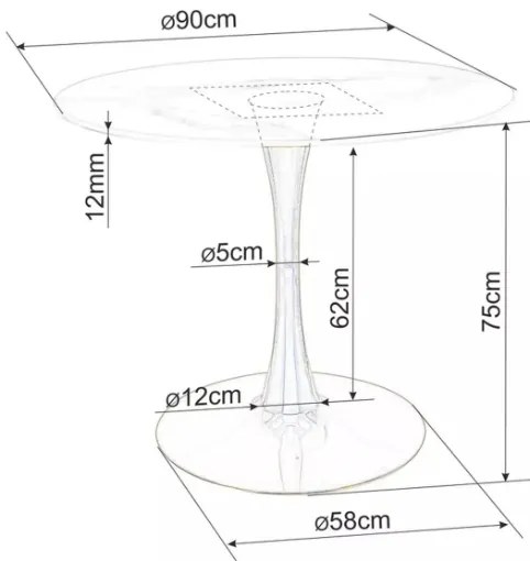 Okrúhly jedálenský stôl Espero 90 cm biely mramor/biely