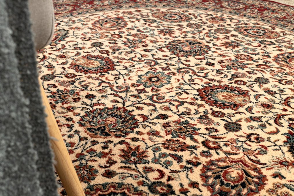 Vlnený kobere KASHQAI 4362 102 kruh, béžovo / bordový