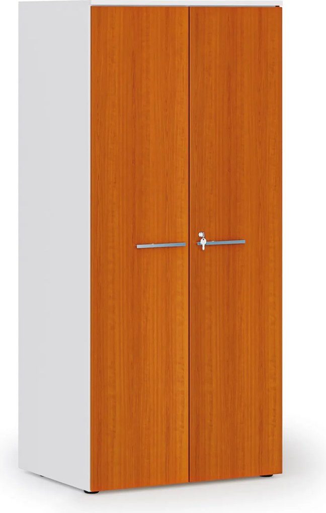 Kancelárska policová skriňa PRIMO WHITE s dverami, 1781 x 800 x 600 mm, biela/čerešňa