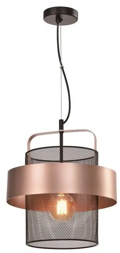 Luster na lanku FIBA 1xE27/60W/230V rose gold/čierna