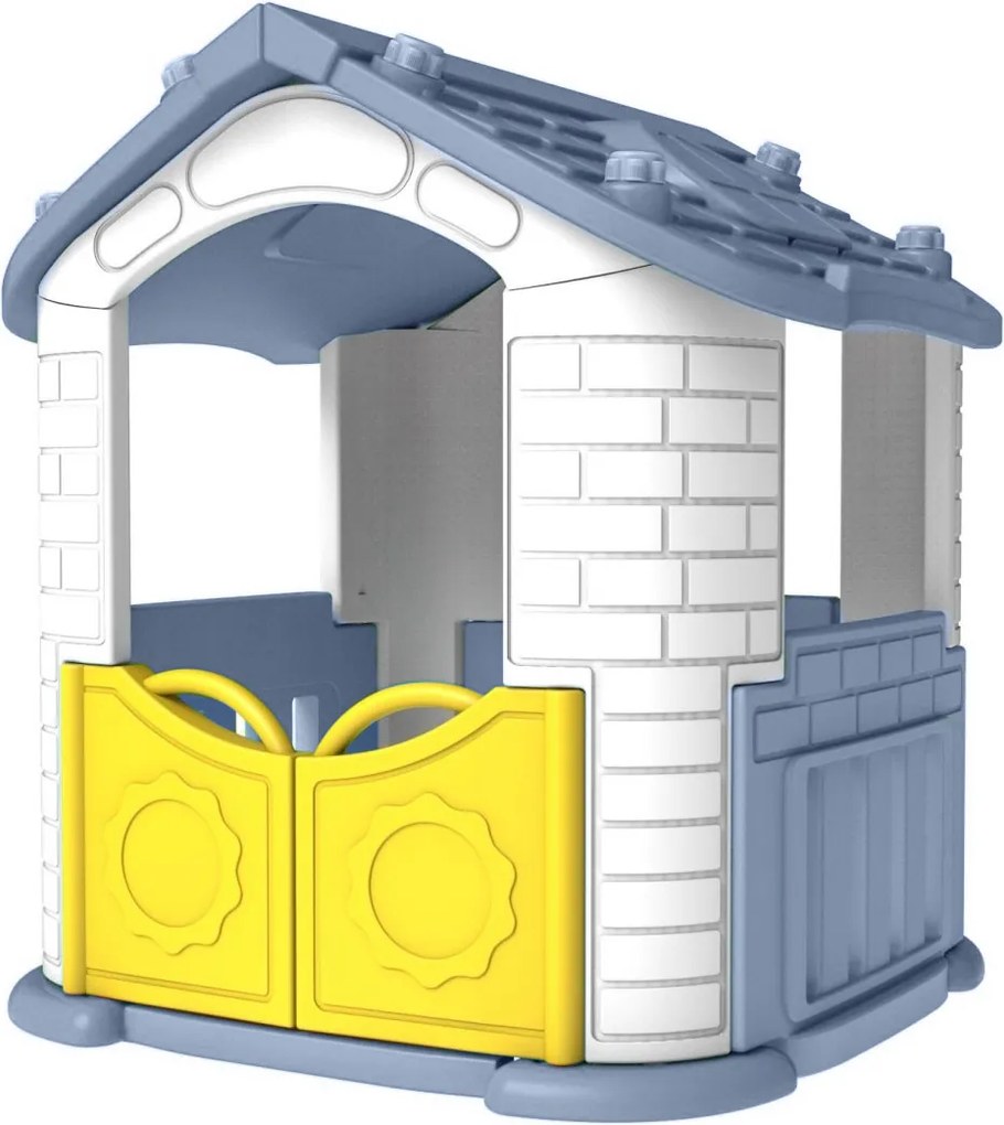 Ramiz Detský záhradný domček 3 v 1 Modrý + šmykľavka + záhrada s plotom