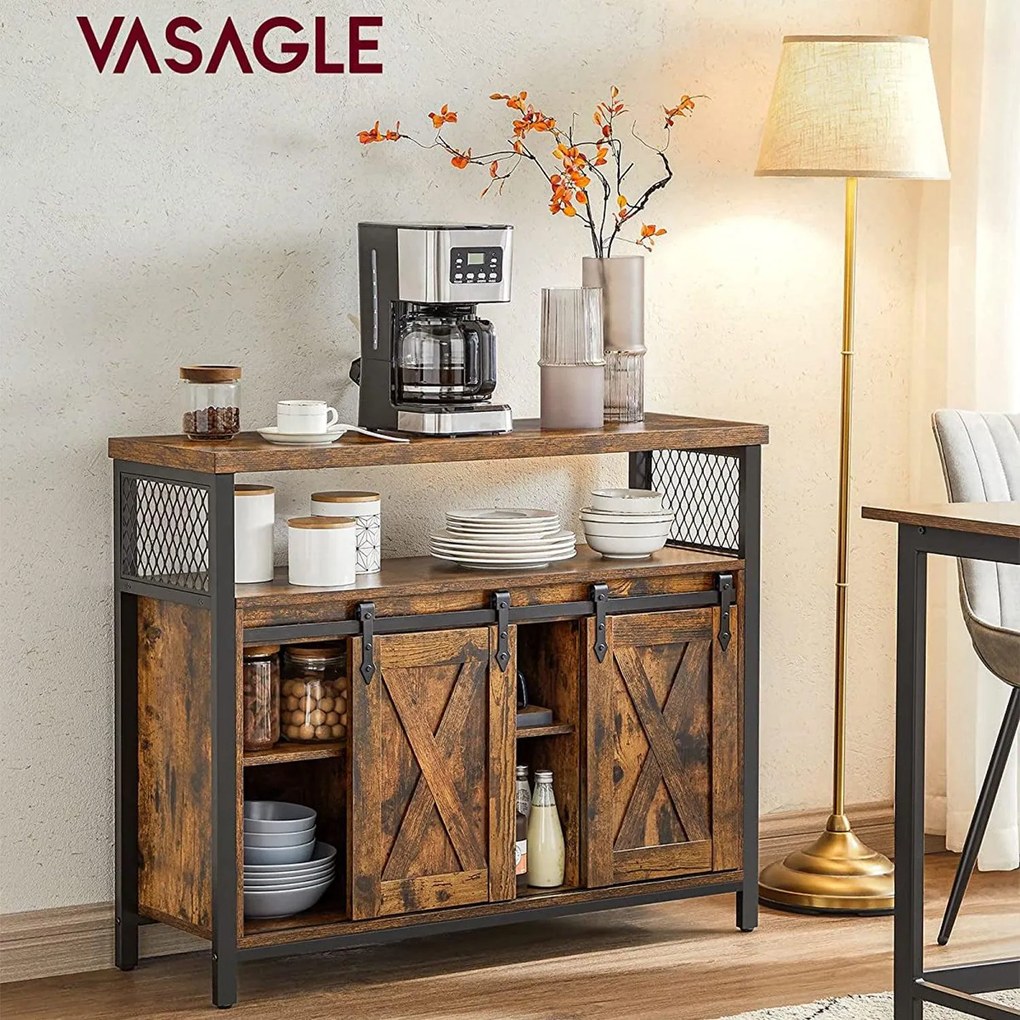 Príborník, Jedálenská skrinka, s posuvnými dvierkami, 33 x 100 x 80 cm, rustikálna hnedá