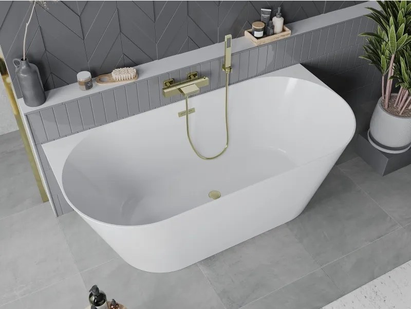 Mexen Oval Slim voľne stojaca na stene 170 x 80 cm, biela, prepad zlatý kartáčovaný - 52661708000-55