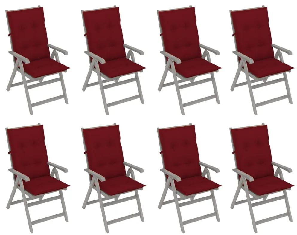 Záhradné sklápacie stoličky s podložkami 8 ks sivé akáciové drevo 3075165