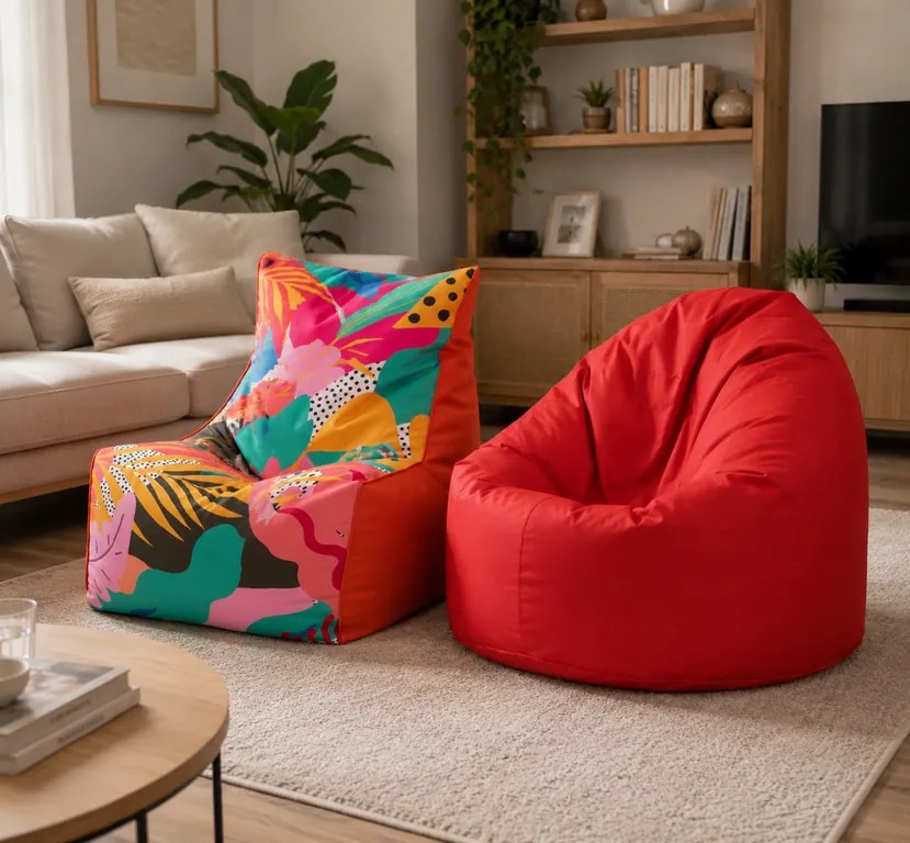 Set do obývačky – Sedací vak Sakwa L Červená + Solid Modern Oranžový vzor