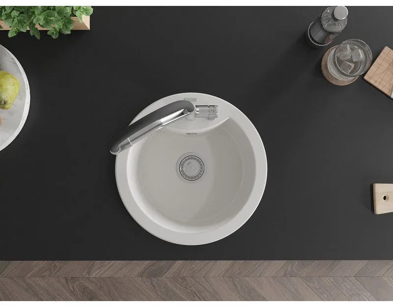 Mexen Diego, 1-komorový granitový drez 488x488x167 mm a drezová batéria Duo, biela, 6512-20-671701-07