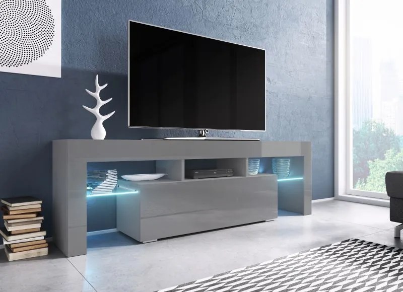 Moderný TV stolík Targa 138cm, sivá / šedý lesk