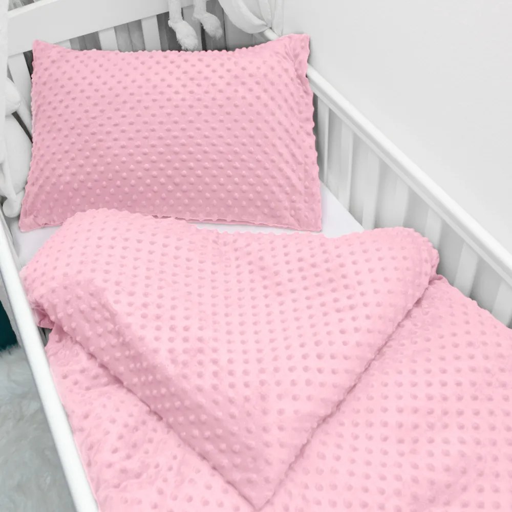 Biante Detské posteľné obliečky do postieľky Minky 3D bodky MKP-035 Svetlo ružové Do postieľky 90x140 a 40x60 cm