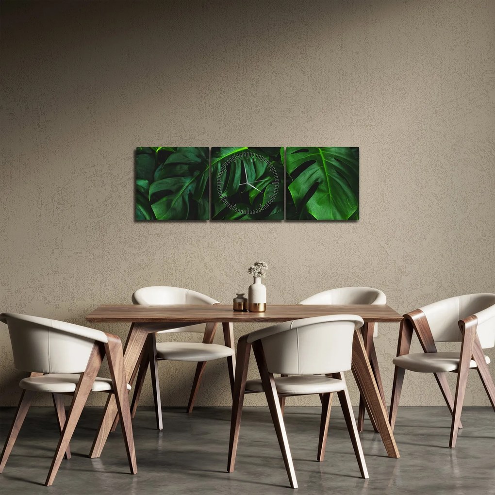 Obraz listov Monstery (s hodinami) (90x30 cm)