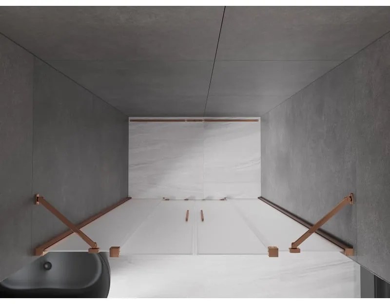 Mexen Velar Duo, posuvné sprchové dvere do otvoru 150 cm, 8mm sklo námraza, ružové zlato, 871-150-000-32-60