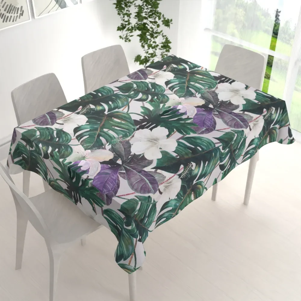 Biante Dekoračný obdĺžnikový obrus Leona LN-146 Tropické listy s kvetmi na režnom 130x160 cm