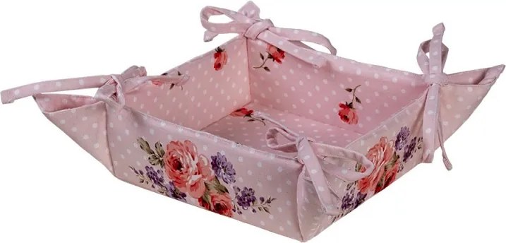 Ružový bavlnený košík na pečivo s ružami Dotty Rose - 35*35*8 cm
