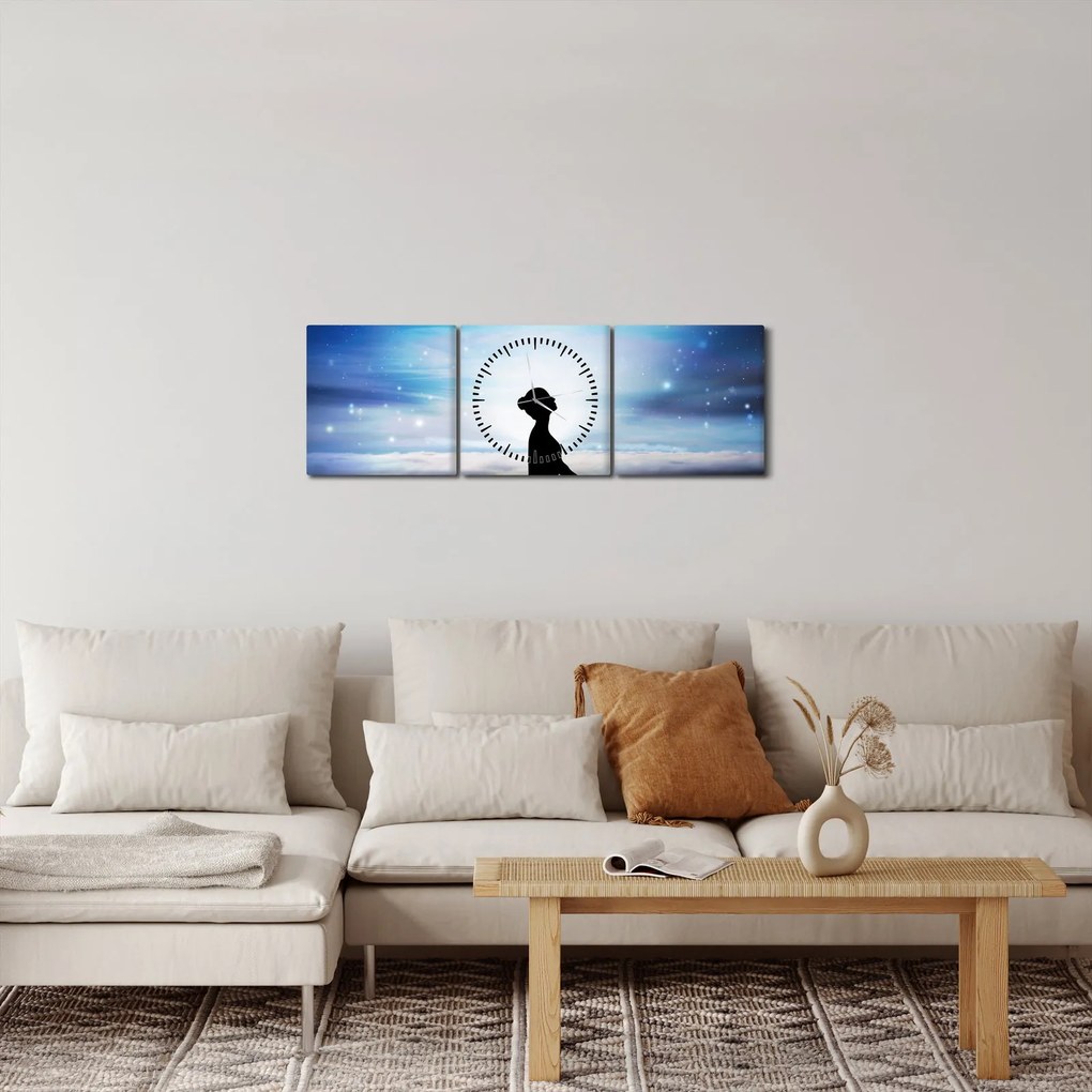 Obraz meditujúce ženy (s hodinami) (90x30 cm)