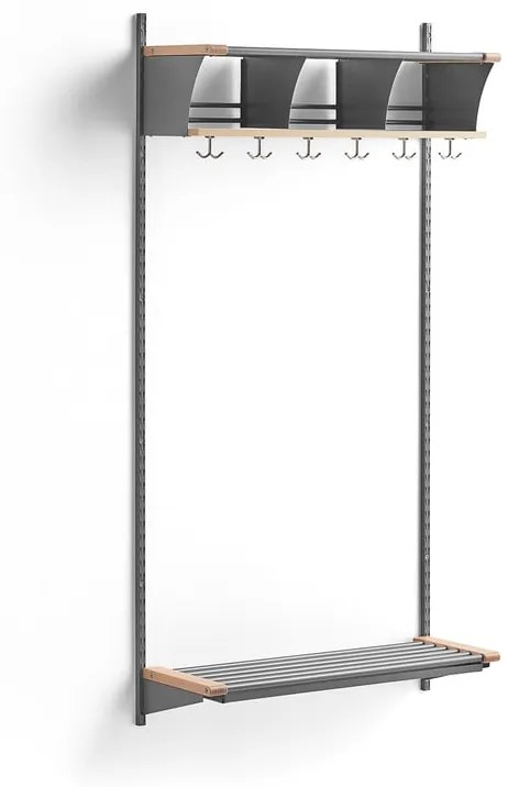 Vešiaková stena JEPPE s 3 priehradkami, základná sekcia, 1790x900x310 mm, strieborná/breza