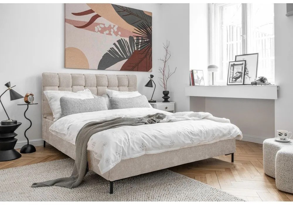 Béžová čalúnená dvojlôžková posteľ s roštom 180x200 cm Eve – Miuform