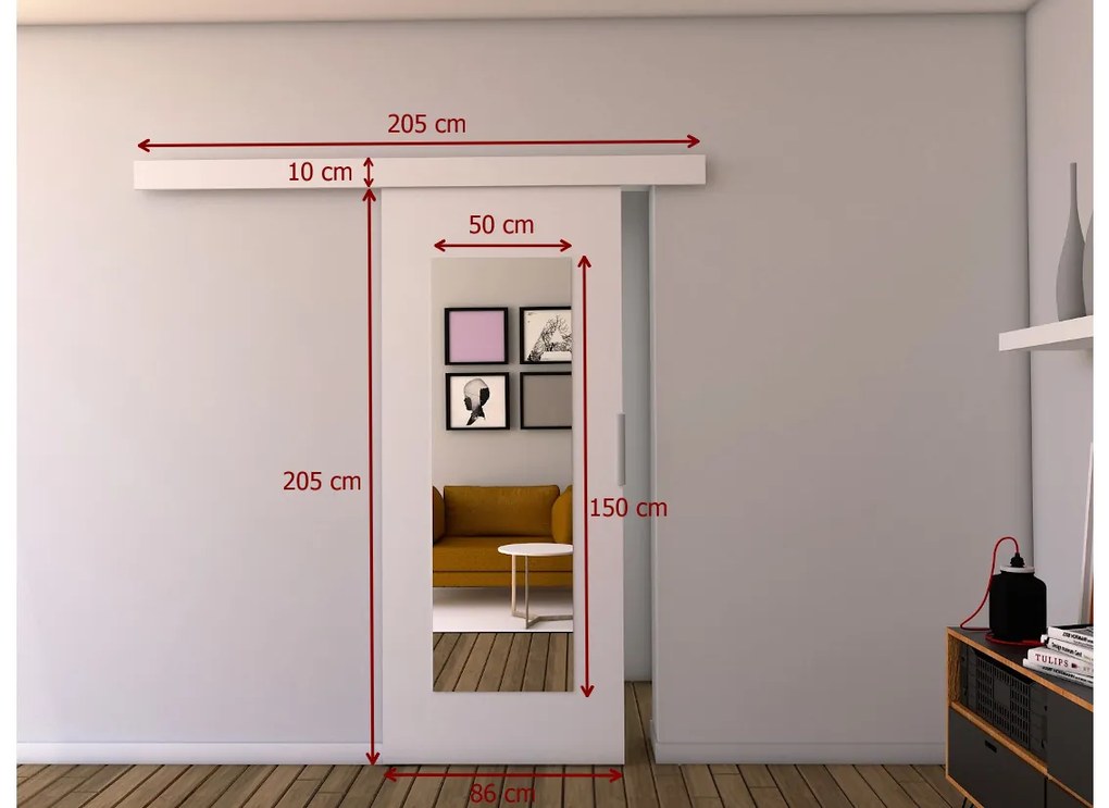 Posuvné dvere so zrkadlom STANDARD I, 96x205, biela