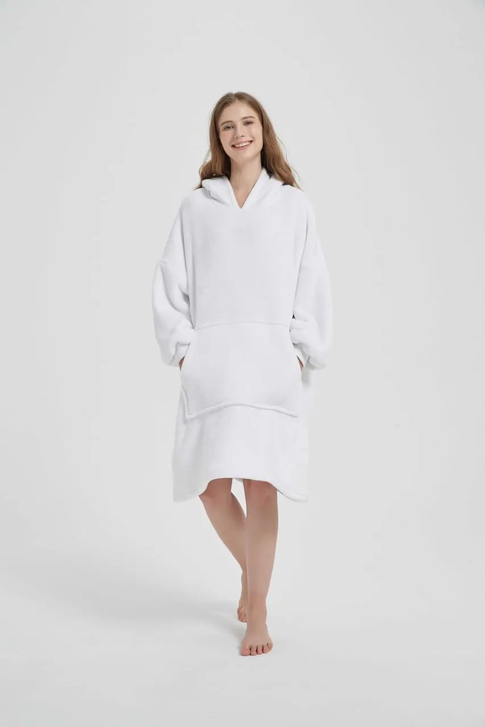 Deka s rukávmi HOODIE biela