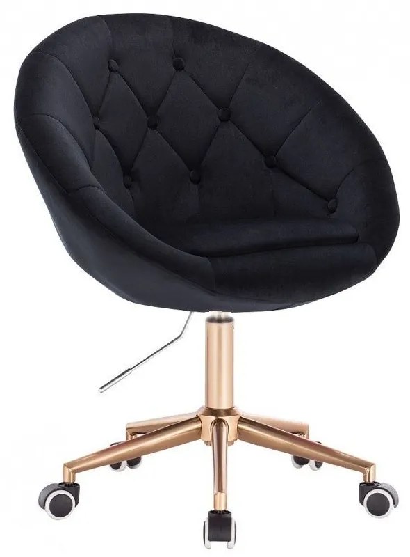 LuxuryForm DESIGN Kreslo VERA VELUR na zlatej podstave s kolieskami - čierne