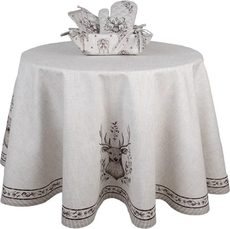 Tablecloth ? 170 Cm Beige Cotton Deer Round Table Cloth - 170,00 cm