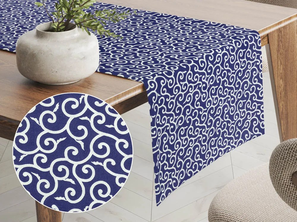 Biante Bavlnený behúň na stôl Sandra SA-257 Ornamenty na tmavo modrom 35x120 cm