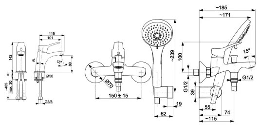 KFA Armatura 5241-003-00 - Vaňová sada s batériou + umyv. batéria MORRIS l. chróm