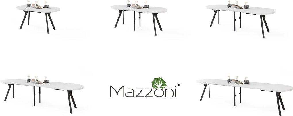 Mazzoni EXPANSO Biely mat / čierne nohy - OVÁLNY ROZKLADACÍ STÔL 160-360 cm PRE 16-18 OSÔB