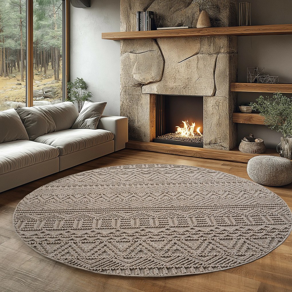 Ayyildiz, Kusový koberec Helix 2202 beige kruh, 80x80, béžová, chodba / predsieň