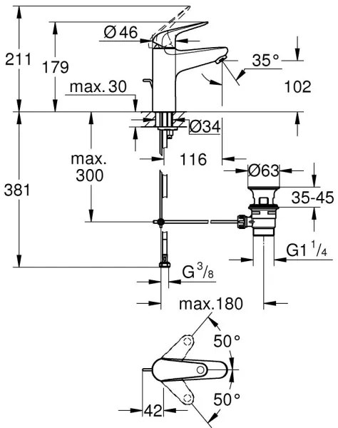 GROHE 24328001 - Umývadlová batéria SWIFT 179 mm lesklý chróm