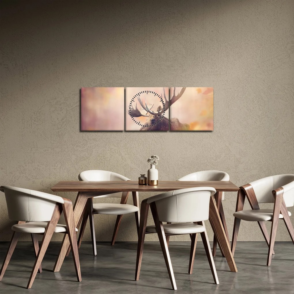 Obraz - Sob v jesennom lístí (s hodinami) (90x30 cm)
