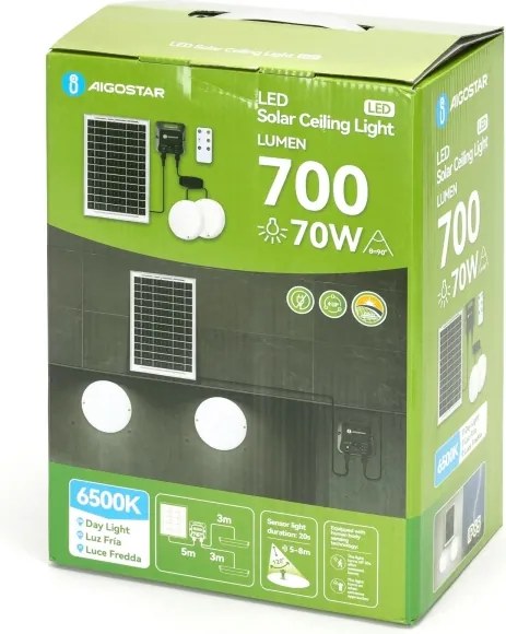 Aigostar - LED solárne stropné svietidlo 2×LED/35W/3,7V 6000 mAh IP65 + diaľkové ovládanie