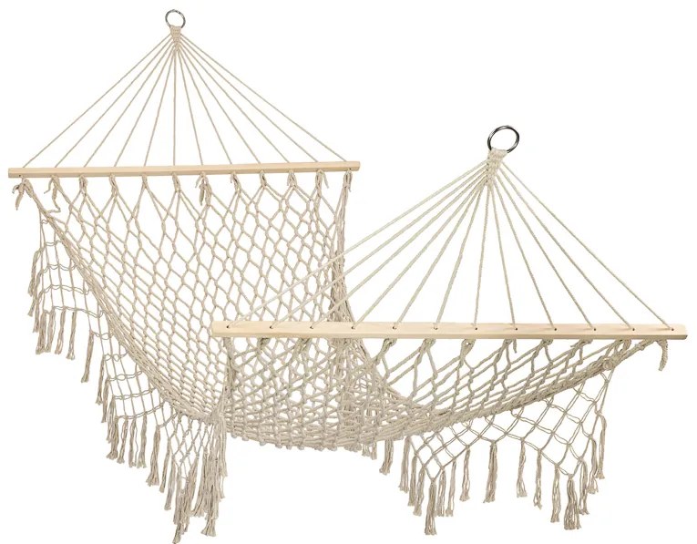 Záhradná hojdacia sieť boho mesh tassel 200cm ecru